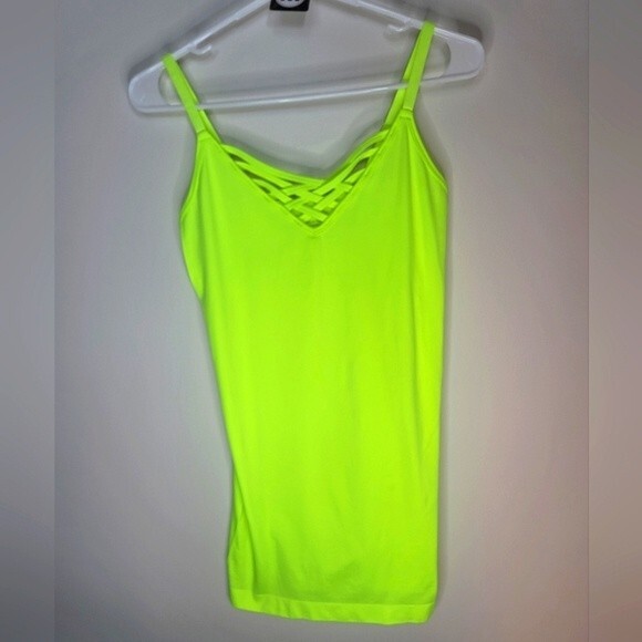 Zenana Outfitters Criss Cross Strappy Front Neon Yellow Tank Top Size S/M - Picture 6 of 6
